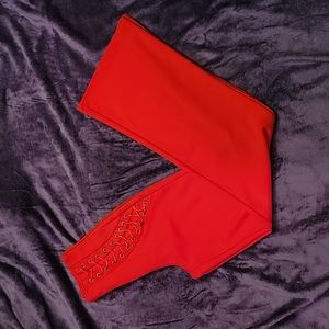 Bright red lace up slacks (Small)